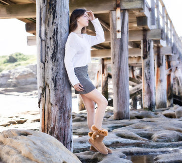 UGG EVERAU® UGG Boots Women Sheepskin Wool Collar Short Button Donna EVERAU