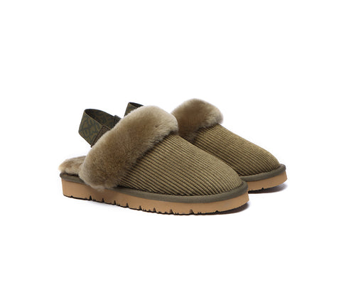 EVERAU® UGG Women Sheepskin Wool Removable Strap Slingback Slippers Corduroy