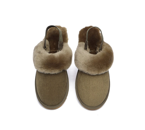 EVERAU® UGG Women Sheepskin Wool Removable Strap Slingback Slippers Corduroy