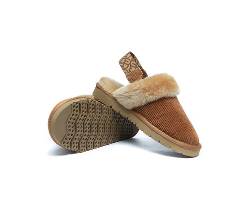 EVERAU® UGG Women Sheepskin Wool Removable Strap Slingback Slippers Corduroy