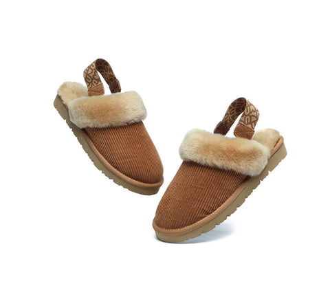 EVERAU® UGG Women Sheepskin Wool Removable Strap Slingback Slippers Corduroy