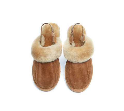 EVERAU® UGG Women Sheepskin Wool Removable Strap Slingback Slippers Corduroy