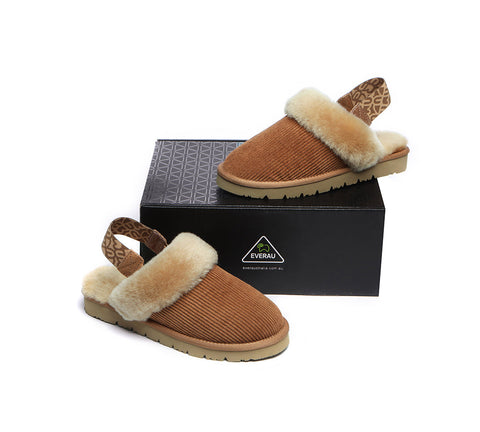 EVERAU® UGG Women Sheepskin Wool Removable Strap Slingback Slippers Corduroy