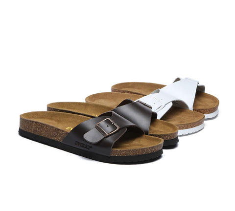 EVERAU® Leather Adjustable Embossed Summer Beach Charms Walk Sandal Slides - UGG EXPRESS