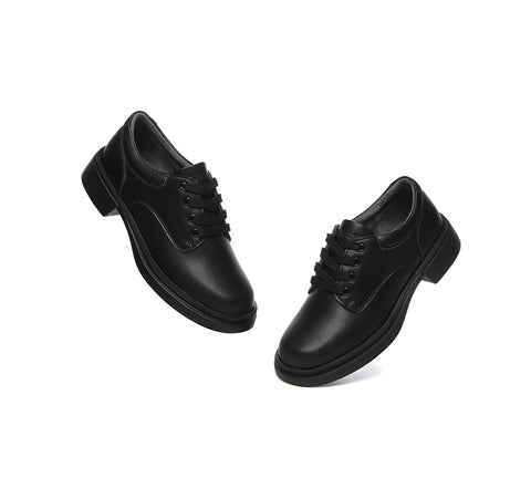 EVERAU® Senior Black Leather Lace Up School Shoes