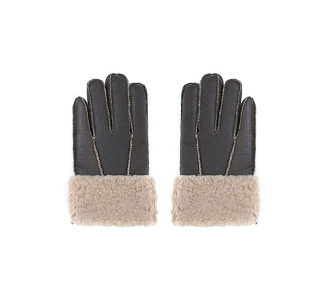 AUSTRALIAN SHEPHERD® Leather Fluffy Sheepskin Wool Stitching Gloves