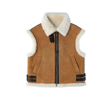 EVERAU® Fluffy Sheepskin Wool Zip Sleeveless Vest Dale