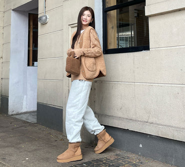 EVERAU® UGG Boots Sheepskin Wool Ankle Platform Thick Bottom Mini Classic