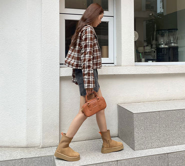 UGG EVERAU® UGG Women Sheepskin Wool Zipper Decor Stretchy Mid Calf Platform Boots Ethel