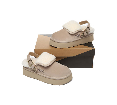 AUSTRALIAN SHEPHERD® 3-Way Style UGG Slippers Sheepskin Wool Slingback Platform Tenley