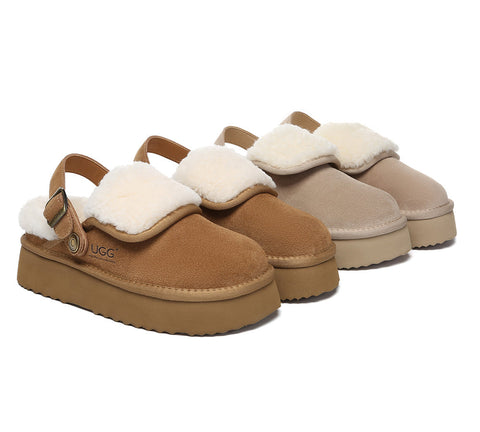 AUSTRALIAN SHEPHERD® 3-Way Style UGG Slippers Sheepskin Wool Slingback Platform Tenley