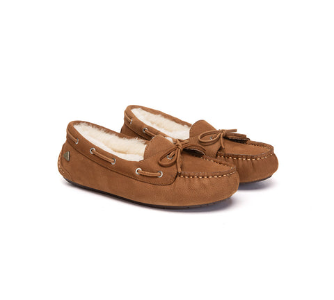 EVERAU® UGG Slippers Women Sheepskin Wool Bow Moccasins Pommie EVERAU