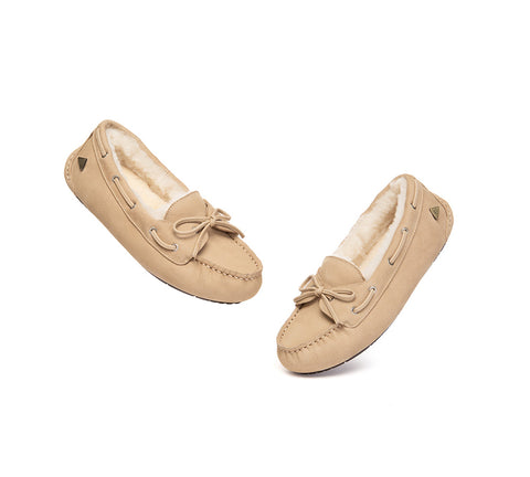 EVERAU® UGG Slippers Women Sheepskin Wool Bow Moccasins Pommie EVERAU