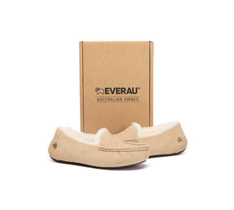 EVERAU® UGG Slippers Sheepskin Wool Moccasin Loafers Pielet EVERAU