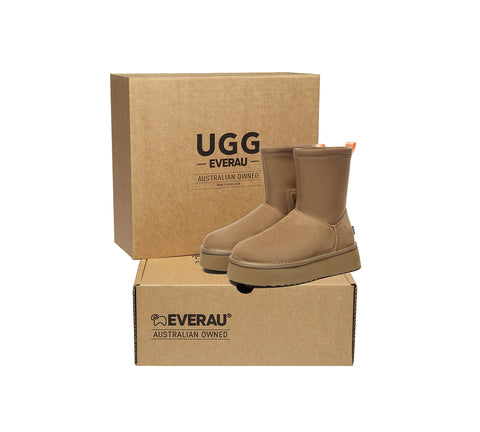 UGG EVERAU® UGG Women Sheepskin Wool Zipper Decor Stretchy Mid Calf Platform Boots Ethel