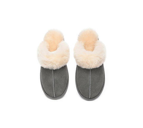EVERAU® UGG Slippers Sheepskin Wool Suede Scuff Rosa