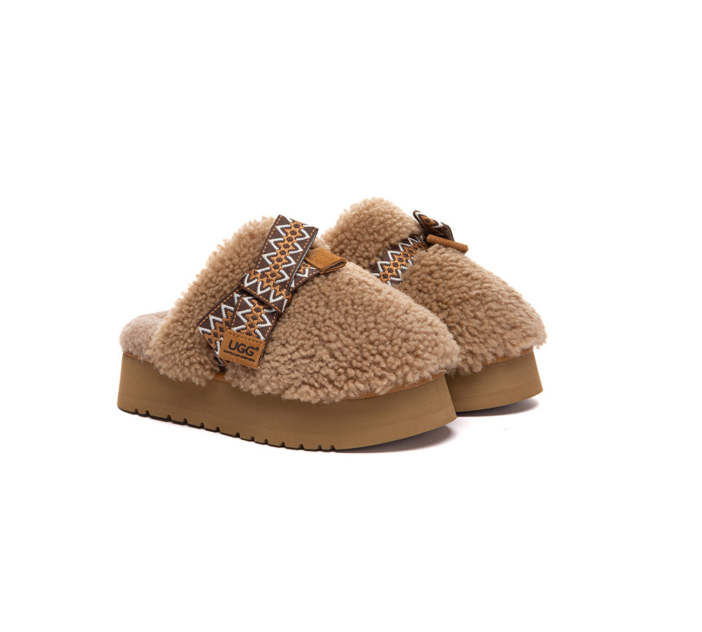 AUSTRALIAN SHEPHERD® UGG Slippers Women Sheepskin Wool Bow Platform Cecil UGG AUSTRALIAN SHEPHERD