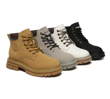 EVERAU® UGG Boots Women Leather Sheepskin Wool Lace Up Chunky Aubrey