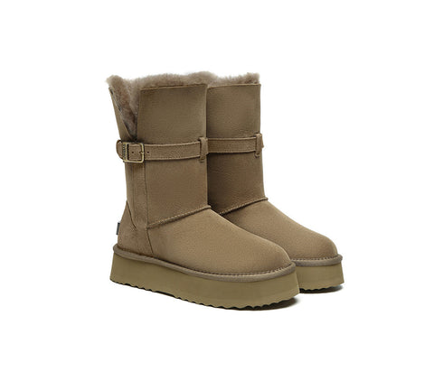 UGG EVERAU®  3-Way Style UGG Boots Women Sheepskin Wool Platform Short Valerie