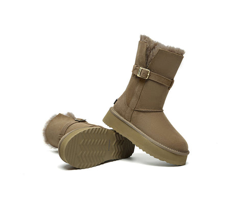 UGG EVERAU®  3-Way Style UGG Boots Women Sheepskin Wool Platform Short Valerie