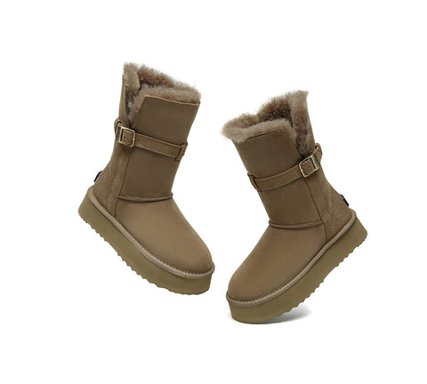 UGG EVERAU®  3-Way Style UGG Boots Women Sheepskin Wool Platform Short Valerie