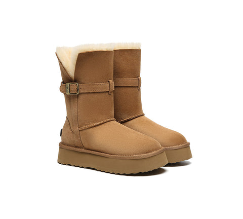 UGG EVERAU®  3-Way Style UGG Boots Women Sheepskin Wool Platform Short Valerie