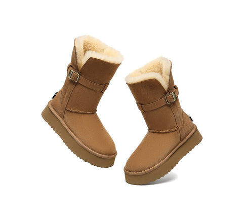 UGG EVERAU®  3-Way Style UGG Boots Women Sheepskin Wool Platform Short Valerie