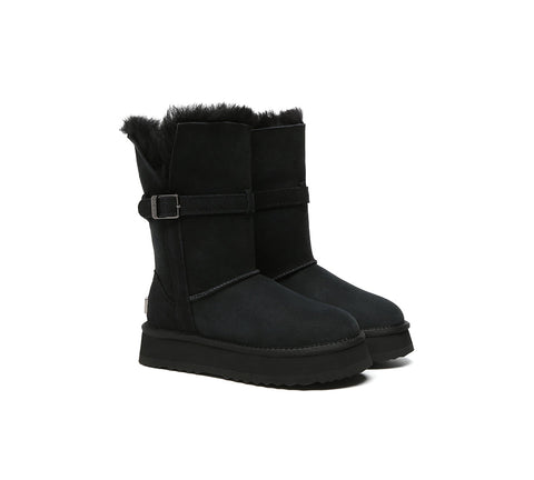UGG EVERAU®  3-Way Style UGG Boots Women Sheepskin Wool Platform Short Valerie