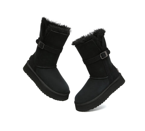 UGG EVERAU®  3-Way Style UGG Boots Women Sheepskin Wool Platform Short Valerie