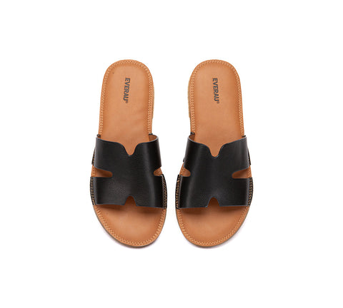 EVERAU® Women Slides Leather Ultra Soft Woven Flat Clovey EVERAU