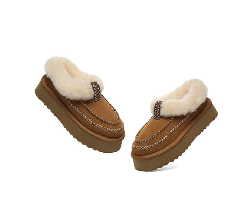 AUSTRALIAN SHEPHERD® UGG Slippers Women Sheepskin Wool Collar Ankle Platform Santana