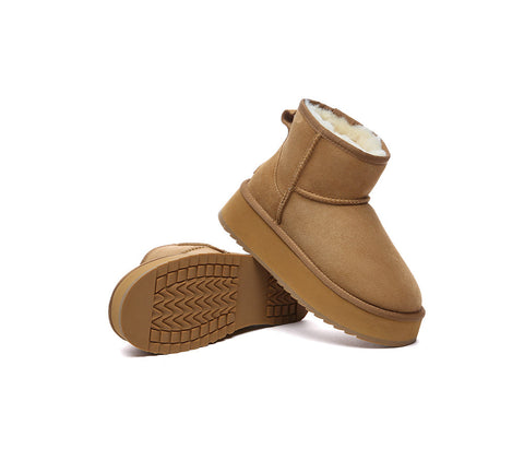 EVERAU® UGG Boots Sheepskin Wool Ankle Platform Thick Bottom Mini Classic - UGG EXPRESS