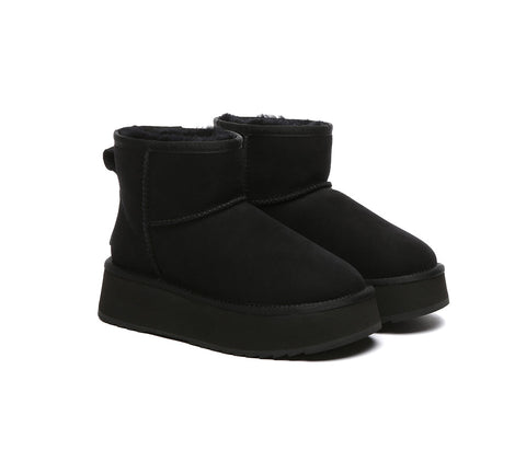 EVERAU® UGG Boots Sheepskin Wool Ankle Platform Thick Bottom Mini Classic - UGG EXPRESS