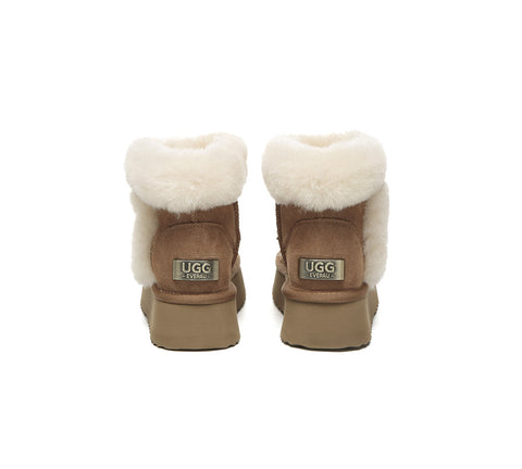 UGG EVERAU® UGG Boots Women Sheepskin Wool Shearling Lined Mini Platform Kazzi
