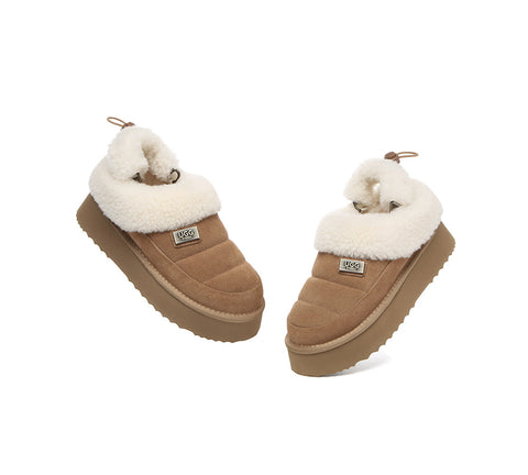 UGG EVERAU® 2-Way Style UGG Slippers Women Removable Wool Strap Drawstring Slingback Platform Paige