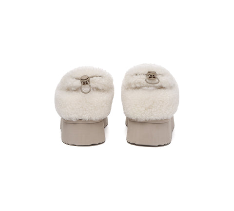 UGG EVERAU® 2-Way Style UGG Slippers Women Removable Wool Strap Drawstring Slingback Platform Paige