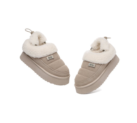 UGG EVERAU® 2-Way Style UGG Slippers Women Removable Wool Strap Drawstring Slingback Platform Paige