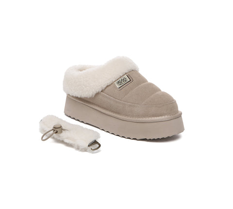 UGG EVERAU® 2-Way Style UGG Slippers Women Removable Wool Strap Drawstring Slingback Platform Paige