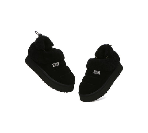 UGG EVERAU® 2-Way Style UGG Slippers Women Removable Wool Strap Drawstring Slingback Platform Paige