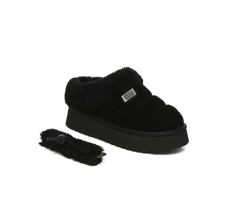 UGG EVERAU® 2-Way Style UGG Slippers Women Removable Wool Strap Drawstring Slingback Platform Paige