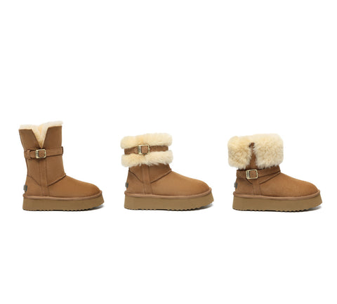 UGG EVERAU®  3-Way Style UGG Boots Women Sheepskin Wool Platform Short Valerie