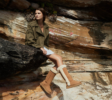 UGG EVERAU® UGG Boots Women Sheepskin Wool Shearling Lined Tall Platform Kazzi