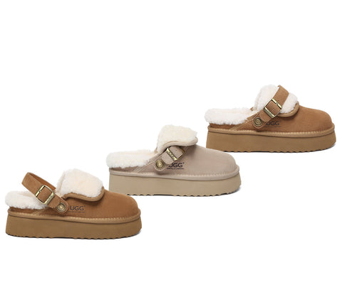 AUSTRALIAN SHEPHERD® 3-Way Style UGG Slippers Sheepskin Wool Slingback Platform Tenley