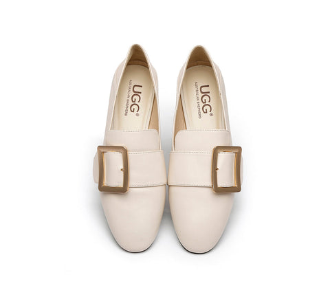 Flats - AS UGG Sally Square Buckle Loafers Opera Flats Almond Toe