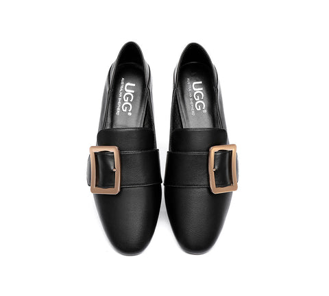 Flats - AS UGG Sally Square Buckle Loafers Opera Flats Almond Toe