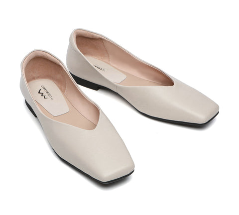 Flats - Square Toe Leather Ballet Flats Women Libera