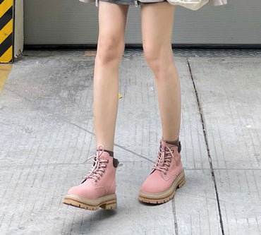 EVERAU® Women Leather Lace Up Chunky Boots Stephanie EVERAU