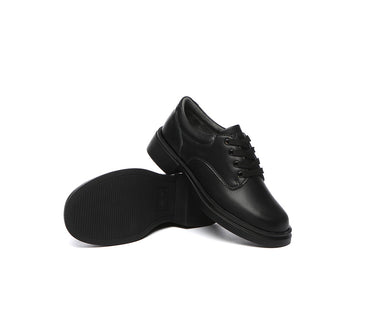 School Shoes - EVERAU® Senior Black Leather Lace Up School Shoes