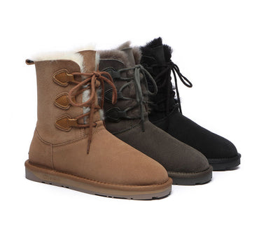 UGG Boots - Lace-up Sheepskin Boots Women Tall Stark