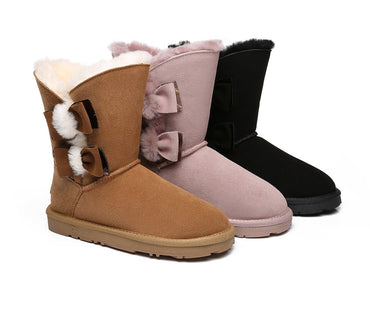 UGG Boots - Sheepskin Double Bow Boots Women Eira